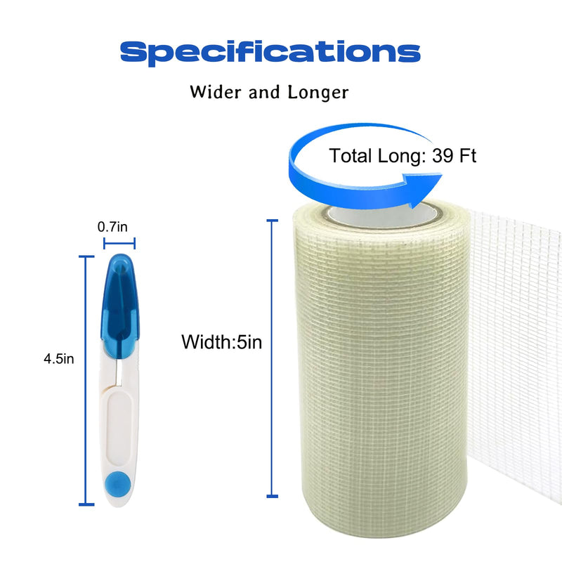 5 in x 39FT RV Awning Repair Tape Kit – Heavy Duty Waterproof Tear Repair Patch for Tarp, Canvas, Tent, Fabric, Canopy, Boat Covers, Sail – Clear Reinforced Fiberglass Repair Tape 5IN×39FT