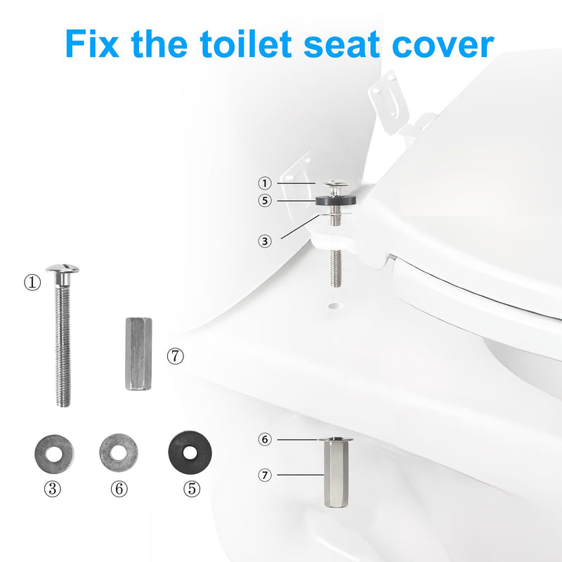 4Pcs Universal Toilet Seat Bolts Kit, Metal Heavy - Duty Toilet Tank Bolts, Toilet Seat Screws Replacement Kit with Extra - Long 304 Stainless Steel Downlock Nuts, Rubber Washers Gaskets, by CHIALLCO 4PCS