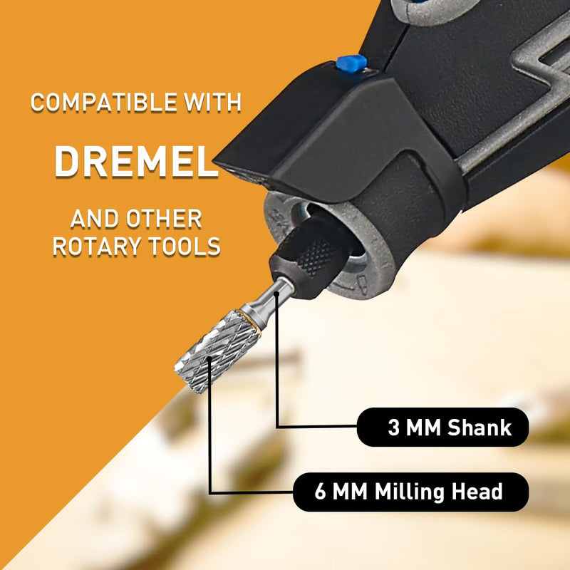 [Australia - AusPower] - Carbide Burr Set Compatible with Dremel Rotary Tool 10Pcs Die Grinder Bits Rotary File Rasp with 1/8 Shank and 1/4 Grinding Head Accessories for DIY, Woodworking, Metal Carving, Drilling, Polishing 