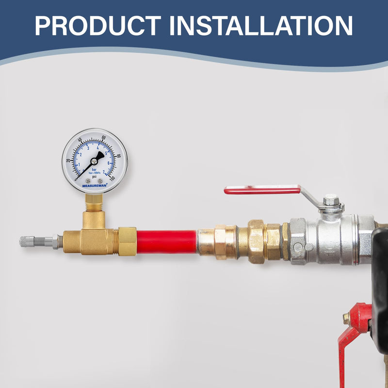 MEASUREMAN Air Over Water Test Regulator with Gauge, 2” Dial, 0-100 PSI, for Household Water Pipe Leak Detection, Includes 1/4” NPT Mount