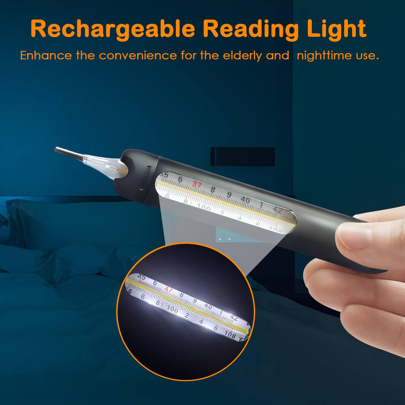 [Australia - AusPower] - Mercury Free Glass Thermometer for Adults- Armpit Fever Thermometer with Drop-Resistant Case, Rechargeable Reading Light, 3-Second Reset,Time Reminder, Children Lock by HARIKA LIFE(White) White 
