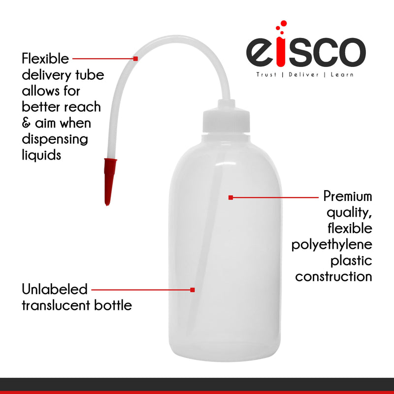 EISCO Wash Bottle, 1000ml - Polyethylene - Translucent, Unbreakable - Screw Cap with Flexible Delivery Tube for Dispensing Liquid - Includes Tube Cap (Pack of 2) 33.8 Ounces (Pack of 2)