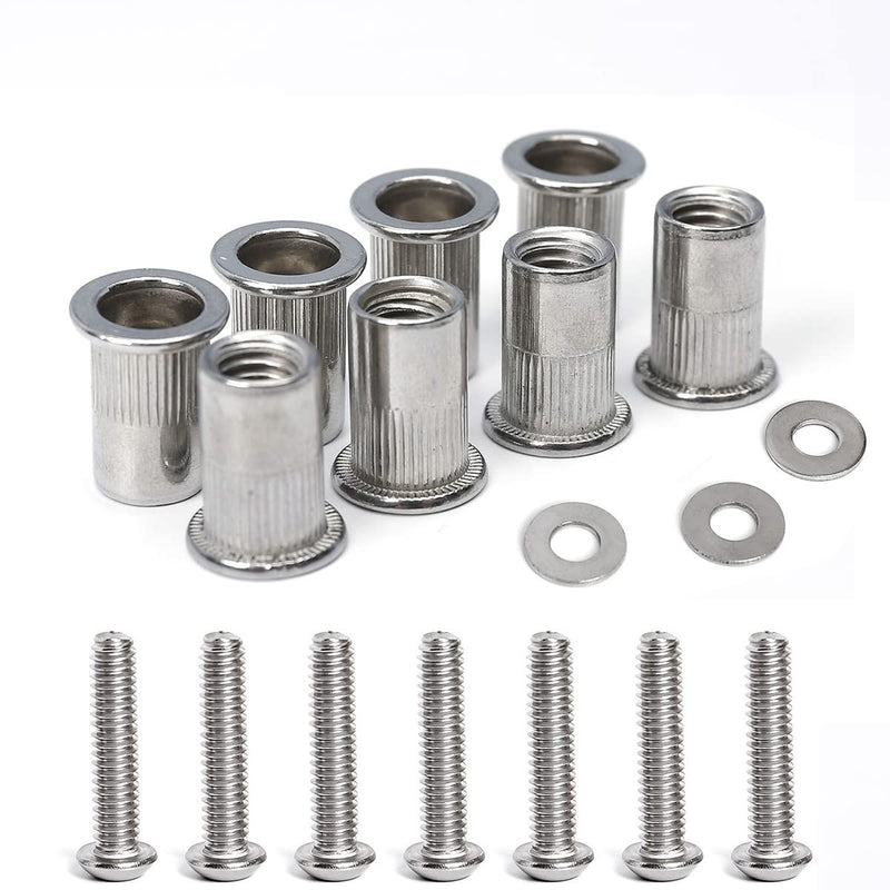[Australia - AusPower] - Stainless Steel 1/4-20 Rivet Nuts and Bolts 3/4" Button Head Socket Cap Screws 1/4-20 Flat Washers Rivnut Threaded Nutsert 30-Set with 3/4" Bolts 