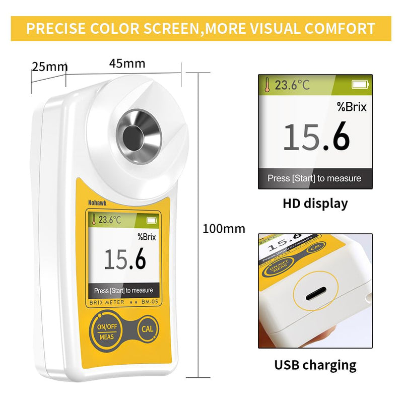 [Australia - AusPower] - Digital Brix Refractometer Flagfront brix Meter Refractometer USB C Charging Automatic Temperature Compensation Brix Refractometer Range 0-55%，±0.1% Precision(English Keyboard) 