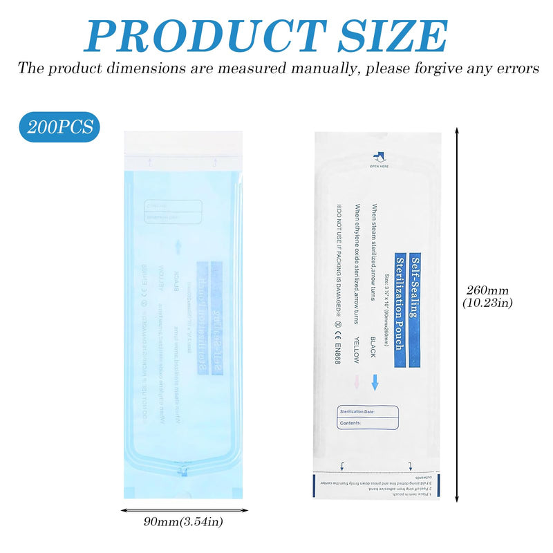 Pack of 200 self-sealing sterilisation bags: 90 mm x 260 mm disposable sterilisation bags, dentist sterilisation bags, sterilisation bags, self-sealing sterilisation bags