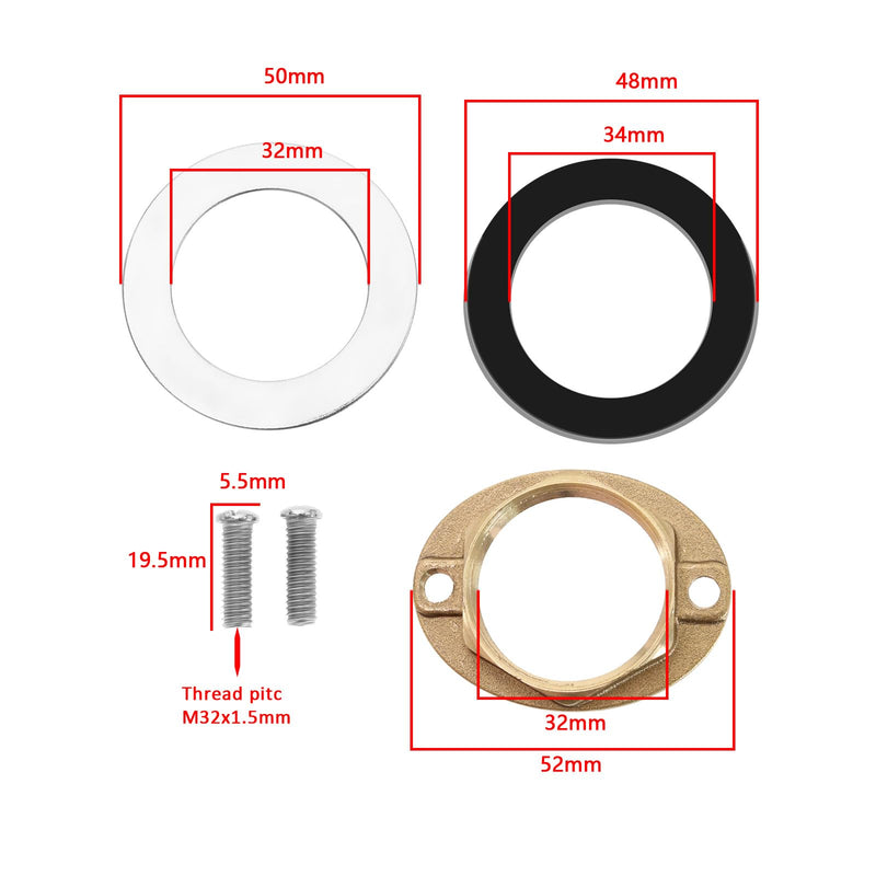 [Australia - AusPower] - 2 Sets M32x1.5mm Brass Faucet Fixing Nut Single Hole Lock Nuts with Flat Washers & Screws Faucet Anti-loosing Nut Household Accessories 