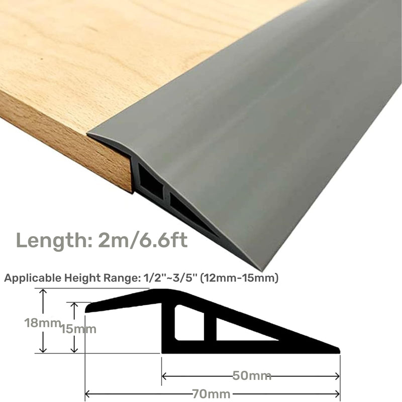 Floor Transition Strip PVC Door Threshold Ramp Doorway Edge Trim Flooring Edging Trim for Laminate Doorway Carpet Tile Floor Edge Threshold from 1/2"" to 3/5"" (Gray, 6.6Ft) Gray