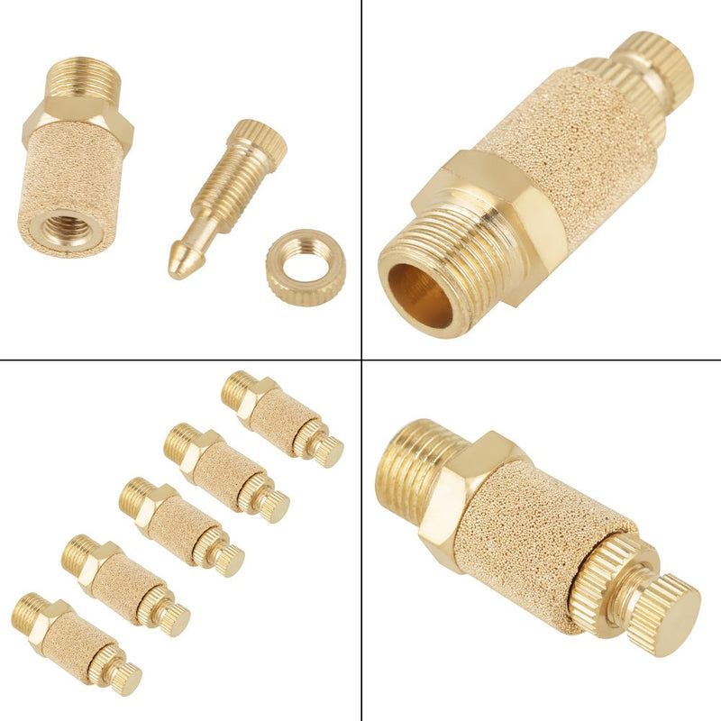 5pcs/set 1/8 BSP Valve Thread Adjustable Brass Pneumatic Silencer Thread Flat Head Pneumatic Air Flow Speed Controller