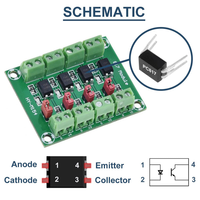 [Australia - AusPower] - 2 Pcs PC817 4 Channel Optocoupler Isolation Module 3.6-30V Voltage Converter Driver Photoelectric Isolated Board for Control Relay with 24AWG Wire 