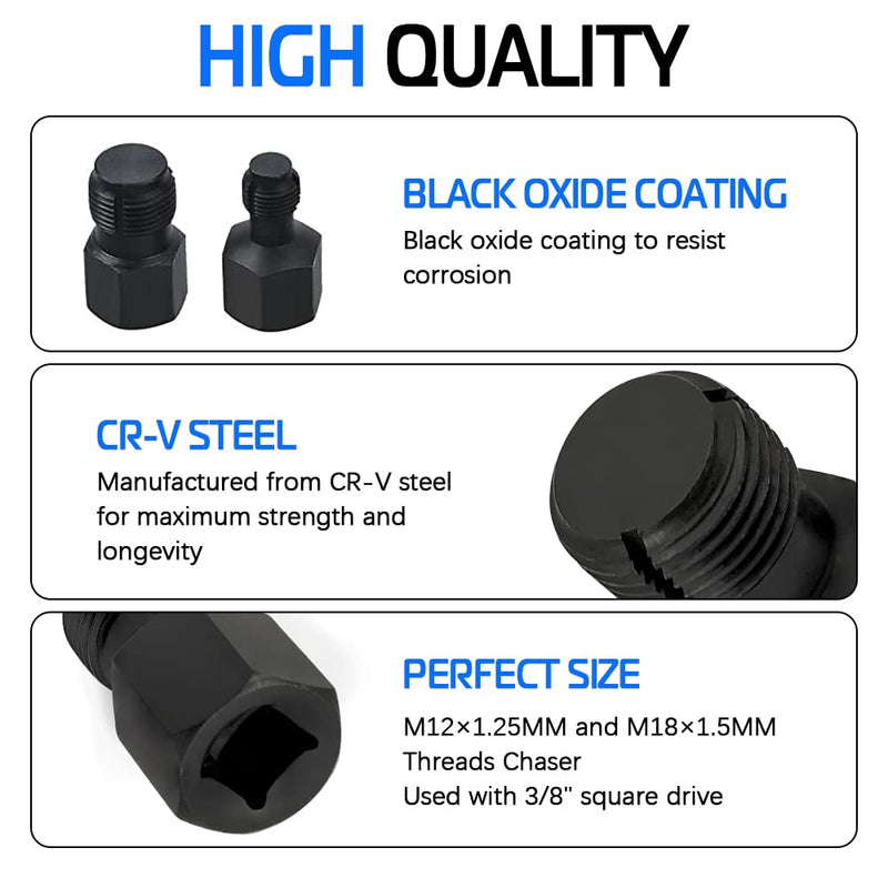 [Australia - AusPower] - 2PCS Oxygen Sensor Thread Chasers M18 x 1.5mm and M12 x 1.25mm thread chasers with 3/8” drive to clean and repair damaged threads 