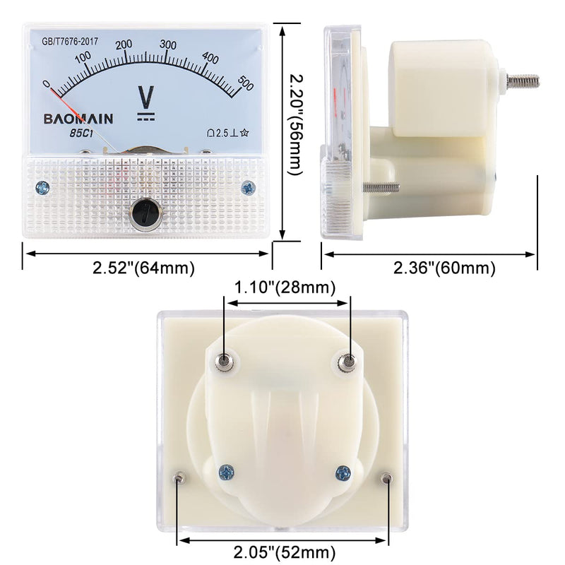 [Australia - AusPower] - Baomain Analog Voltmeter 85C1 DC 0-500V Rectangle Analog Volt Panel Meter Gauge 