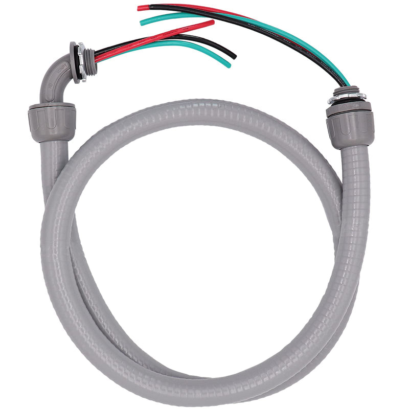 [Australia - AusPower] - 4FT 1/2-Inch Electrical AC Whip Kit,Nonmetallic Liquid Tight Flexible Electrical Conduit,6FT of Connecting Wires 3-Conductor 10-Gauge Wires with Straight/90 Degree Fittings 4FT 