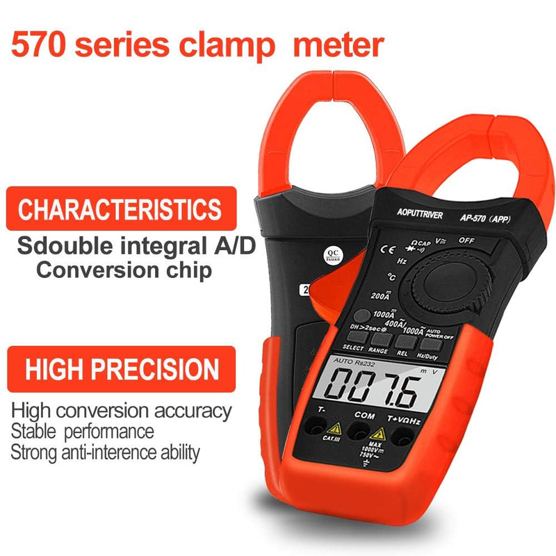 [Australia - AusPower] - Digital Clamp Meter AP-570T-APP Bluetooth Clamp Multimeter 4000 Counts Auto-Ranging Multimeter with DC/AC Voltage & Current, Resistance, Temperature, Frequency, Duty Cycle 570CAPP(Bluetooth Clamp Meter) 