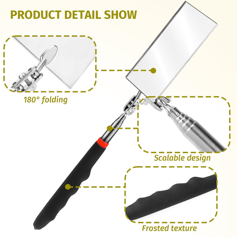 [Australia - AusPower] - Telescoping Inspection Mirror Rectangle Telescopic Mechanic Mirror Extendable Machine Tool Long Inspection Mirrors for Checking Vehicle Condition (30.71 Inch Mirror Stick) 