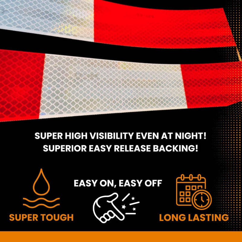 NOVA DOT Reflective Tape 2 Inch x 150 Feet Strong Red White for Trailers | Strong Adhesive, Wide Reflect Angle, Weather Resistant, Outdoor Waterproof, Cinta Reflectiva for Trailers, & Posts, 50 Yards