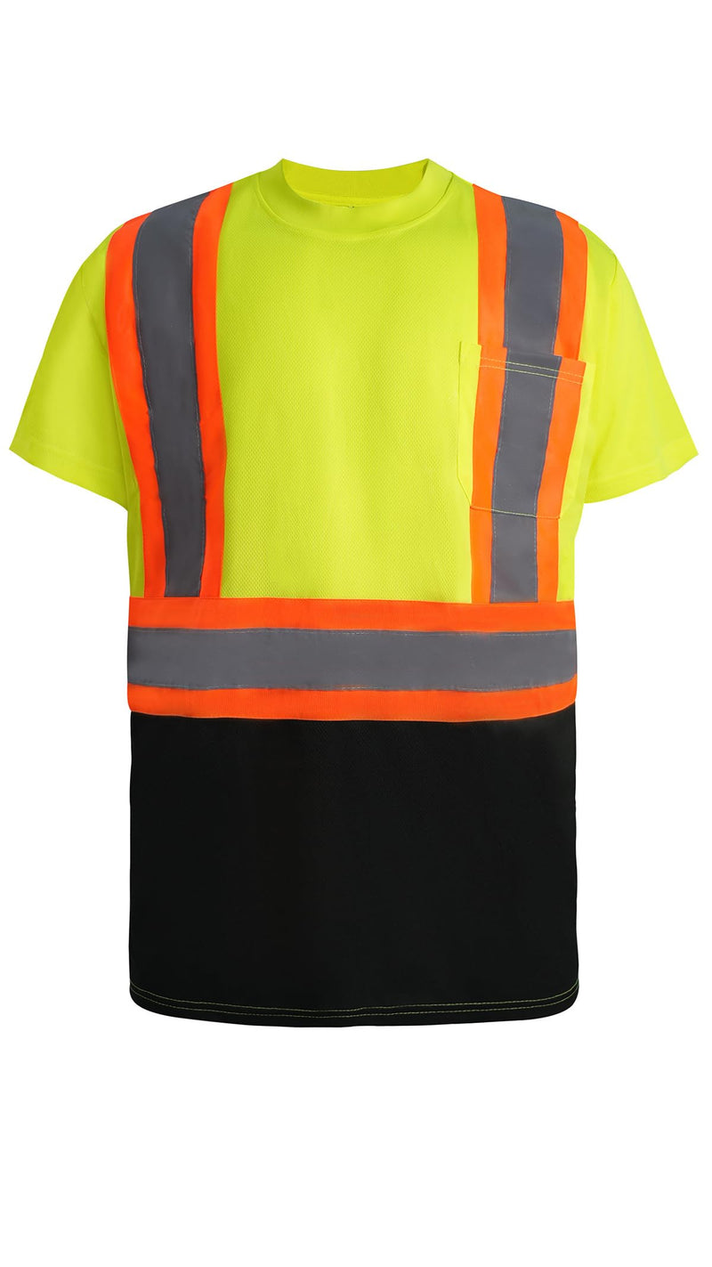 Facitisu High Visibility Safety T-Shirts with Reflective Stripes, Orange and Yellow, Short Sleeve Work Long Shirts, 5 Pack Set B-206 X-Large