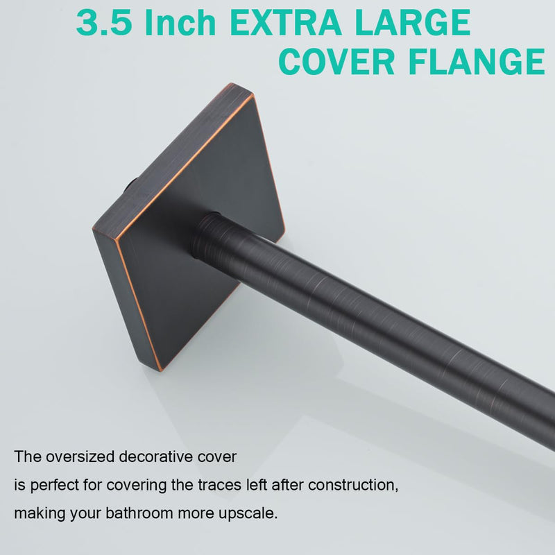Shower Arm with Flange, 16 in Stainless Steel Shower Arm Extension Wall-Mounted For Fixed Shower Head,Rain Shower Head Extender,Oil Rubbed Bronze,SE-91018-16-ORB-SQ ﻿ Large Square Flange-16″Oil Rubbed Bronze