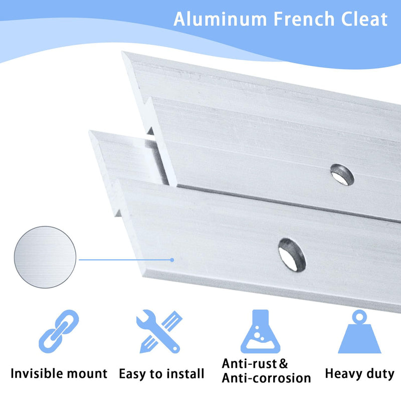 12 Inch French Cleat Hanger, Aluminum French Cleat, Mirror Hanging Hardware, French Cleat Heavy Duty for Panel, Whiteboard, Cabinet, Shelf, Headboard, Art (2 Pairs, Support 80lbs) 12 Inch 2