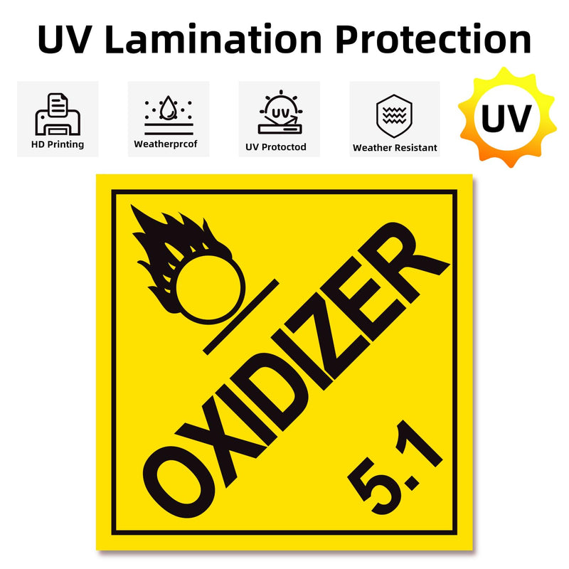 Division 5.1 Oxidizer Placard 27Pack, Worded - 10.75" x 10.75" Removable Self Adhesive Economy Vinyl Stickers for Short-Term Applications, DOT Hazmat Compliant