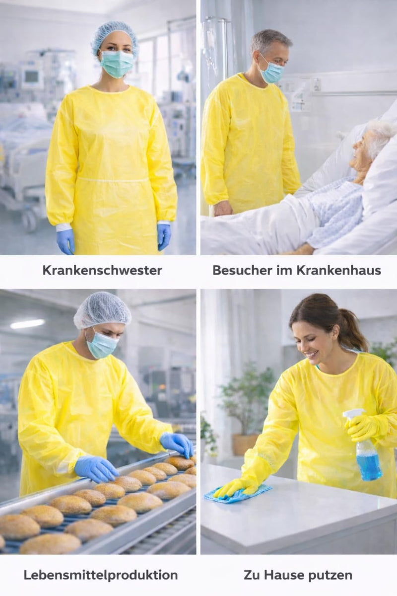 Pack of 10 MRSA Protective Gown Yellow - Disposable Protective Gown with PE Coating, Insulation Gown Surgical Gown Visitor Coat, Hospital Gown, Protective Gown Disposable 10 pieces