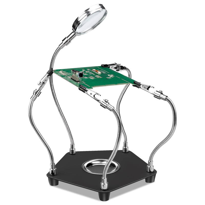 [Australia - AusPower] - Third Hand Soldering, Lytool Soldering Aid with 4 Flexible Arms, 3 x Magnifying Glass Helping Hands Circuit Board Holder Craft Workshop Aid Station for Model Making, Jewellery and Crafts A-without lamp 
