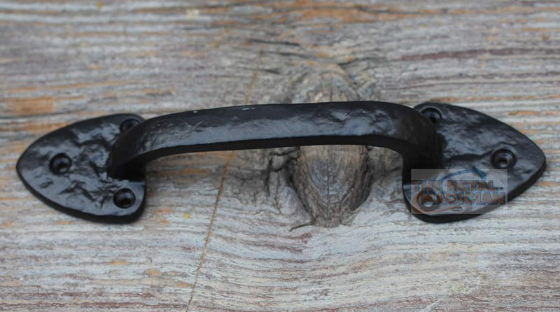 The Metal Magician 8.25 Inch Barn Door Handles, Pack of 2, Garage Door Handles Decorative, Hardware Rustic Leaf Spear Design Black Cast Iron Handle, Fence Gate, Metal Gate, Kitchen Cabinets