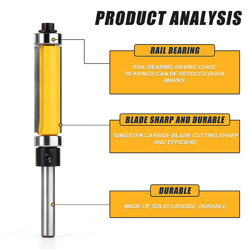 [Australia - AusPower] - 1-1/2 Inch Flush Trim Top and Bottom Bearing Router Bit 1/4-Inch Shank 1/4" Shank 1-1/2" Length 
