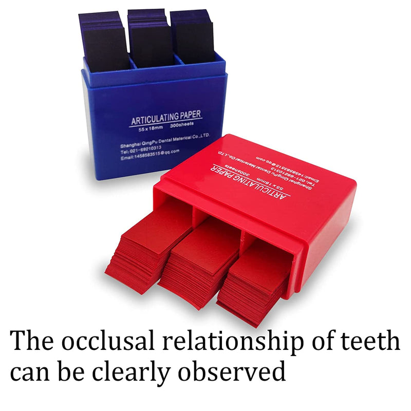 [Australia - AusPower] - 600 Sheets Dental Articulating Paper, Plastic Dispenser Red and Blue 100 Micron Bite Articulating Paper & Film Doubled Side 