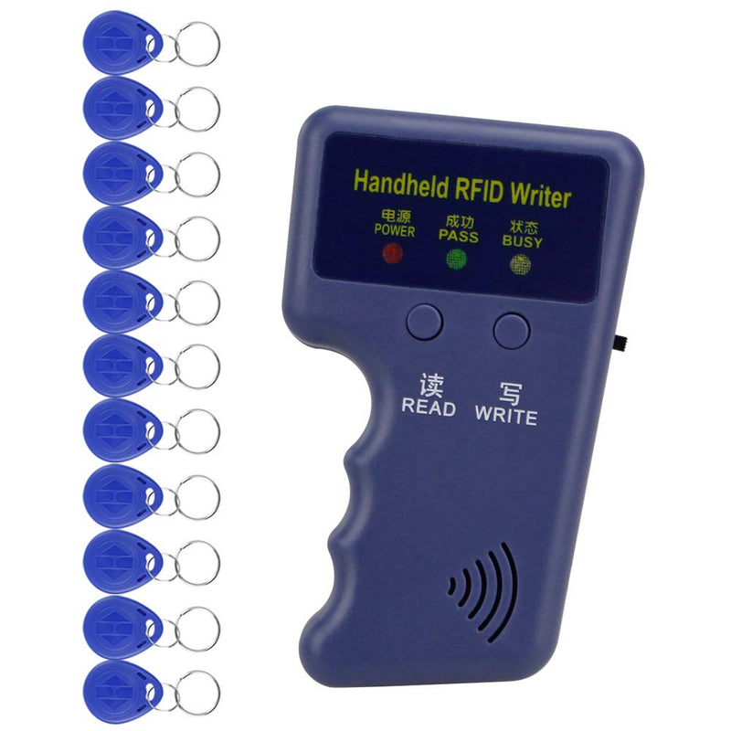 Portable 125KHz Access Card Duplicator with 10 Writable EM4305 T5577 Keychains, Access Control Reader, Not for 13.56MHz and HID