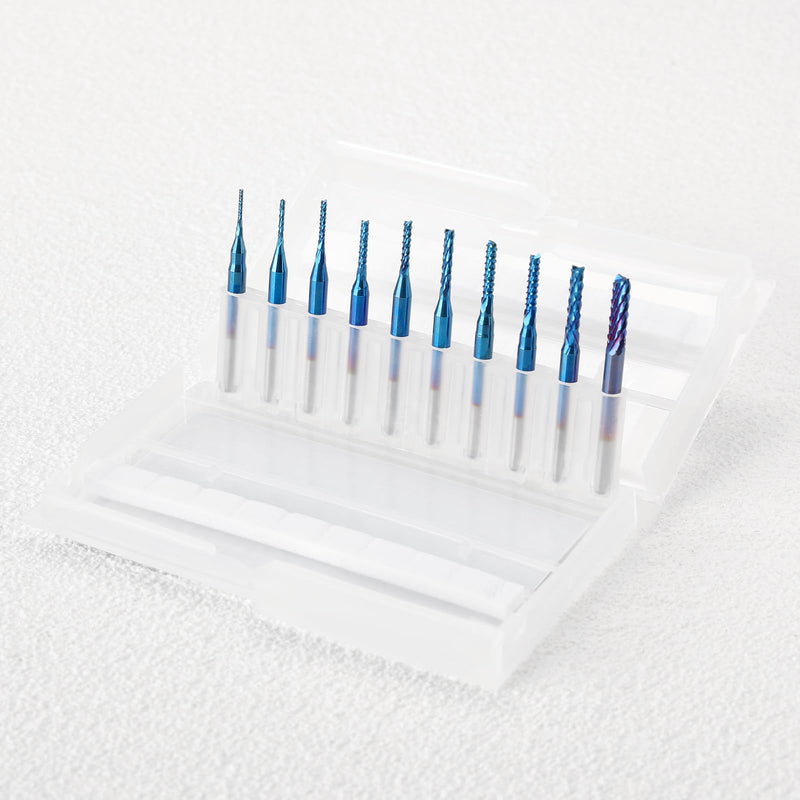 SainSmart Nano Blue Coat End Mill CNC Router Bits, 1/8 inches Shank, Pack of 10 0.8-3.0mm