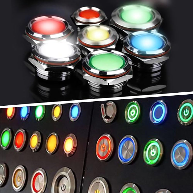16 mm LED Indicator Light 230 V Metal Indicator Lights Red | Waterproof LED indicator lights, signal lamp, energy saving indicator, several colours and sizes 6-25 mm available 16MM AC/DC220