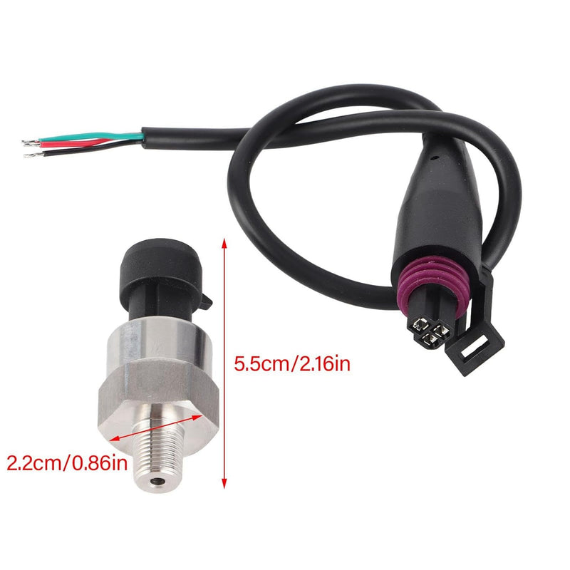 [Australia - AusPower] - Pressure Transducer Sender Sensor with Connector, 1/8"NPT Thread Stainless Steel Fuel Pressure Sensor for Oil Fuel Air Water (100PSI) 100 PSI 