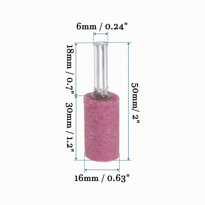 Quartzman 12 Pieces 6 mm Shaft 16 mm Diameter Grinding Stones Mounted Pink | Cylinder shape whetstone for grinding and polishing