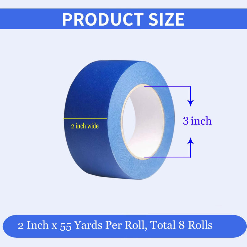 Painters Tape 2 Inch Wide, 2 Rolls Blue Masking Tape, 2 Inches x 55 Yards x 2 Rolls, 110 Yards in Total