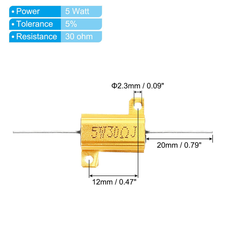 PATIKIL 2pcs 5W 30ohm Aluminum Case Resistor Housing Wire Resistors Screw Tap Power Resistor Gold Tone 30 Ω