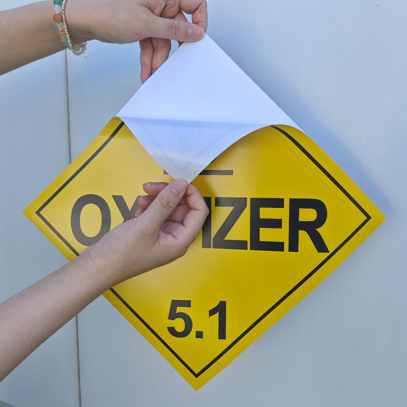 Division 5.1 Oxidizer Placard 27Pack, Worded - 10.75" x 10.75" Removable Self Adhesive Economy Vinyl Stickers for Short-Term Applications, DOT Hazmat Compliant