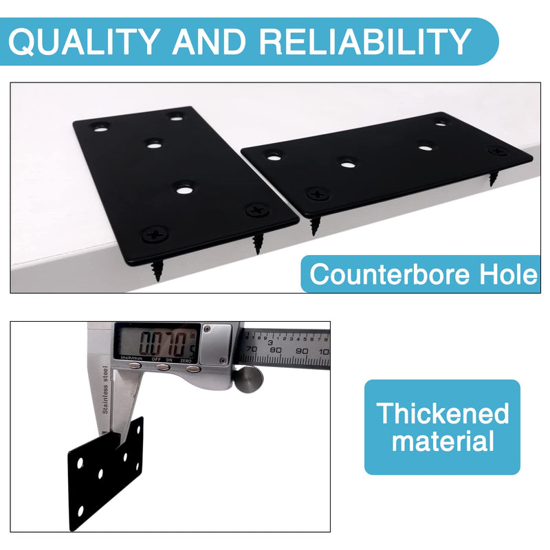 [Australia - AusPower] - 4PCS 3.94 x 1.97 inch Black Flat Mending Plate,Metal Bracket with Holes, Straight Steel Brace Fixing Joining Plate for Wood with 24PCS Screws 3.94 x 1.97 x 0.07 inch/100 x 50 x 1.8 mm 