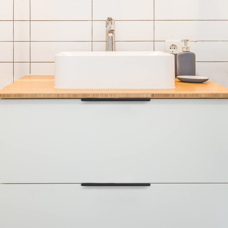 10 Pack Finger Pulls for Cabinets - 224mm/8.8in Hole Center Black Handles | 300mm/11.81" Overall Length, Edge Pulls, Concealed Tab Kitchen Drawers Pulls, Easy Install, Screws Included, Rust-Resistant 10