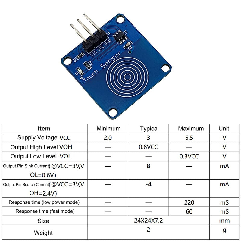 [Australia - AusPower] - TTP223B Digital Touch Sensor 1 Position Capacitive Touch Switch Module DC 2V to 5.5V Compatible Arduino (10 Pack) 