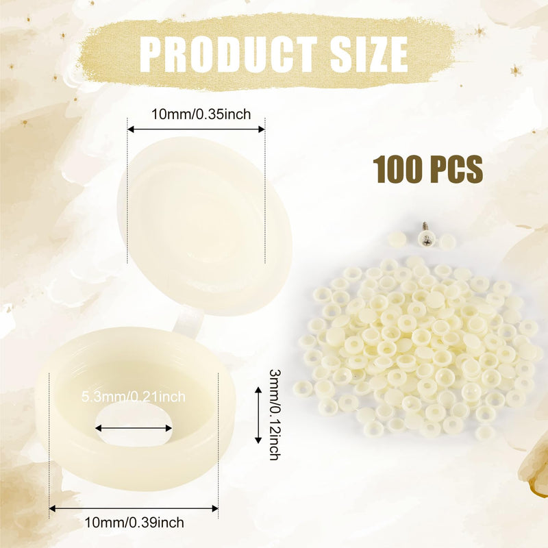 [Australia - AusPower] - 100pcs Screw Cover Caps, Plastic Hinged Screw Caps Folding Screw Covers Small Screw Cap Covers Screw Snap Covers for Screw Heads Protection (Cream Color) Cream Color 
