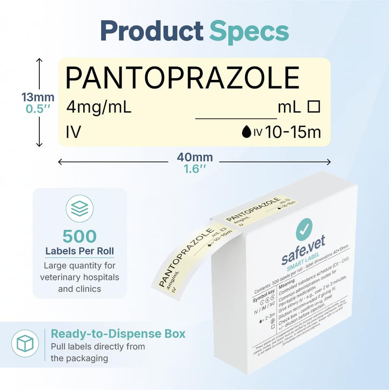 Veterinary Smart Syringe Labels for Emergency & ICU – Clinical-Grade Color-Coded Roll of 500 | Veterinary Medication Safety Labels for Vet Clinics, Hospitals, ICU & Inpatient Care (Pantoprazole) Pantoprazole