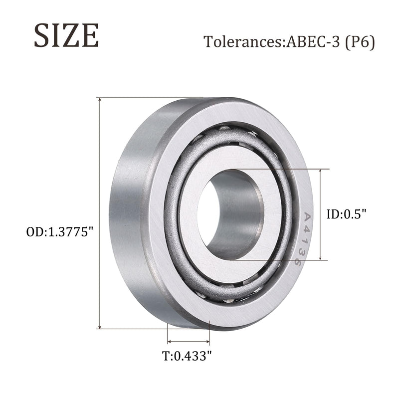 [Australia - AusPower] - uxcell 2pcs A4050/A4138 Tapered Roller Bearing Cone and Cup, 0.5" Bore x 1.3775" OD x 0.433" Thick, Chrome Steel Taper Bearing Set, ABEC-3 2 