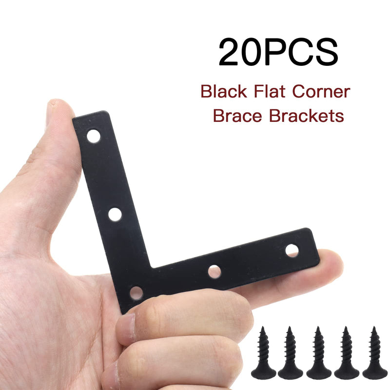 [Australia - AusPower] - 20pcs Black L Flat Shape Braces Corner Bracket, 80x80 mm Decorative Corner Brackets Mending Plate, Cold Rolled Steel 90 Dgree Angle Bracket for Wood Furniture Fixing Black 80x80 mm 