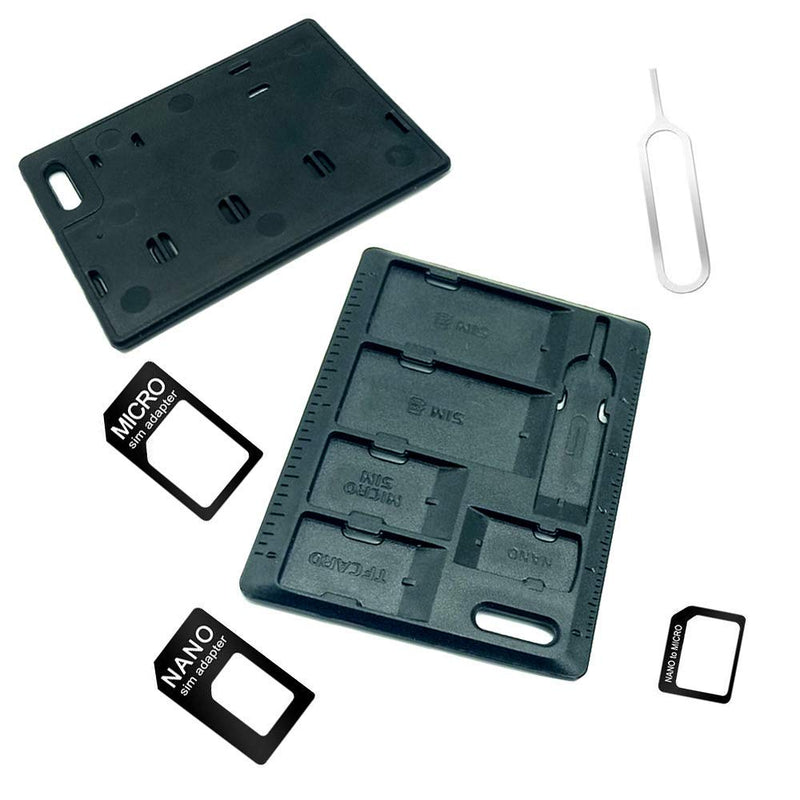 [Australia - AusPower] - 2 Packs SIM Card Holders with Tray Opener Pins, Card Storage Tool Set for Standard Micro Nano Micro-SD Memory Cards, with 3 Card Adapters and 1 Eject Pins - Black 