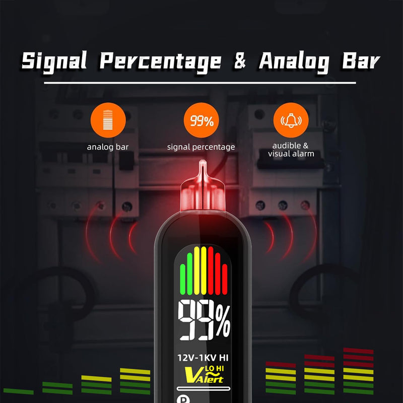 [Australia - AusPower] - BSIDE Voltage Tester, Non-Contact with 3-Phase Rotation Indicator & Signal Percentage, Rechargeable AC Electrical Voltage Detector Pen, High/Low Sensitivity with 6 Ranges, 3-Mode Alarm with Analog Bar 