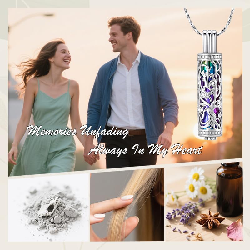 Cylinder Urn Necklace Crystal Tree of Life Cremation Jewelry Pendant for Women Men Vial Cremation Ash Pendant Loved One Memorial Jewelry with Mini Keepsake Urn Ash - Always In My Heart Silver-Colorful