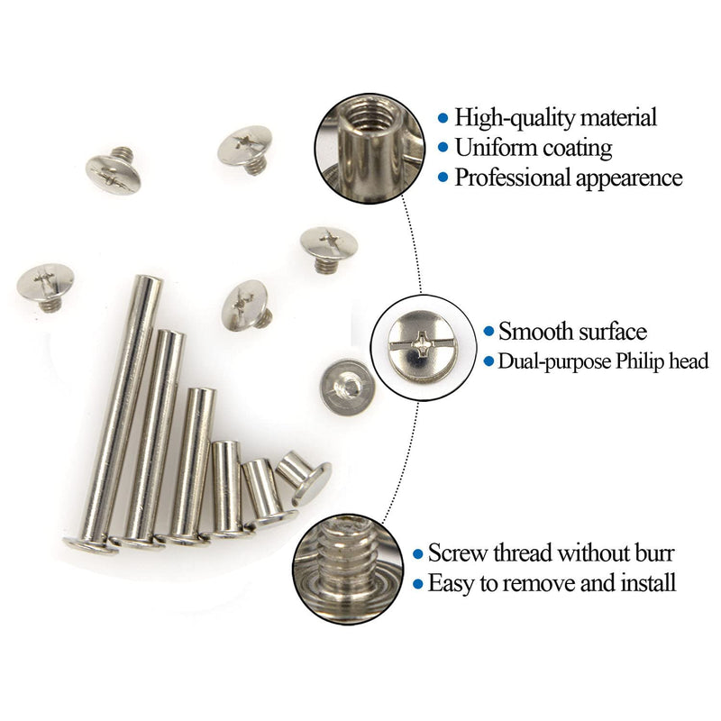 [Australia - AusPower] - Alloypro 120 Pcs (60 Pair) M5 x 6/10/15/25/35/45 Silvery Phillips Chicago Screws Binding Screw Posts,Scrapbook Photo Albums Binding Screws Assorted Kit 6 Sizes for Leather Saddles Purses Belt Repair Silvery M5x6/10/15/25/35/45 