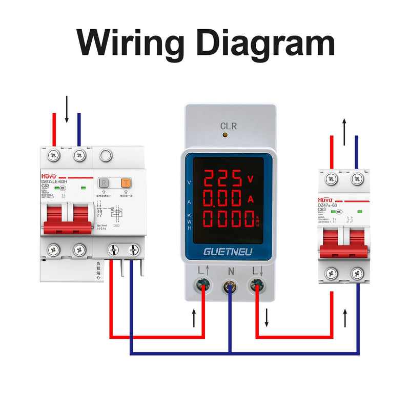 [Australia - AusPower] - Digital Display Energy Meter Energy Tester Electricity Usage Monitor AC Rail-Mounted Meter GT2P-UID, AC 80~270V, 0~100A, 50/60Hz. Used to Measure AC Voltage, Current and Energy Consumption 3 Functions Digital Display 
