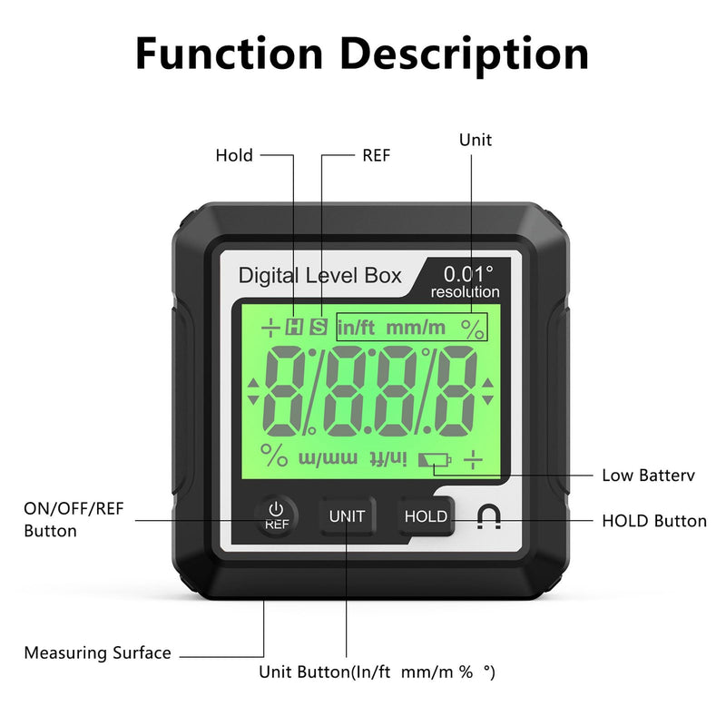 [Australia - AusPower] - Candeon Digital LCD Protractor, Inclinometer, Bevel Box with Magnetic Base, Digital Spirit Level, Inclinometer, Angle Finder, Level Box for Woodworking, Construction, Decoration 