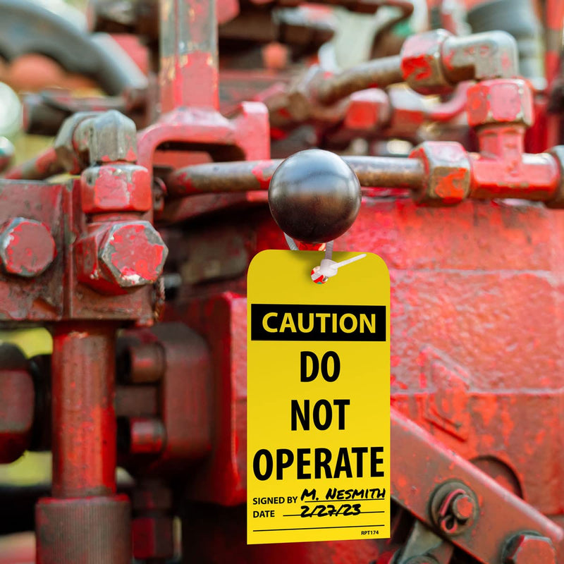 NMC RPT174 Accident Prevention Tag, "CAUTION DO NOT OPERATE", 3" Width x 6" Height, Unrippable Vinyl, Black on Yellow (Pack of 25)